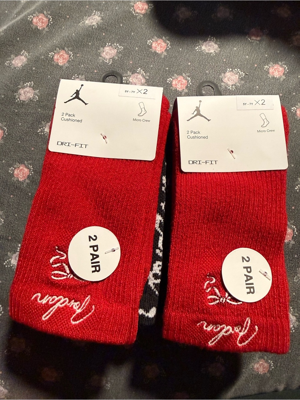Jordan Red Cushioned Crew Socks 2-Pack with Black Accent